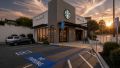 ADA compliant commercial property entrance with parking access, curb ramp, and accessible route